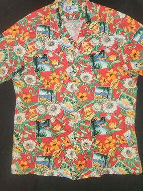 Men's Red Hawaiian Floral Button-Down Shirt